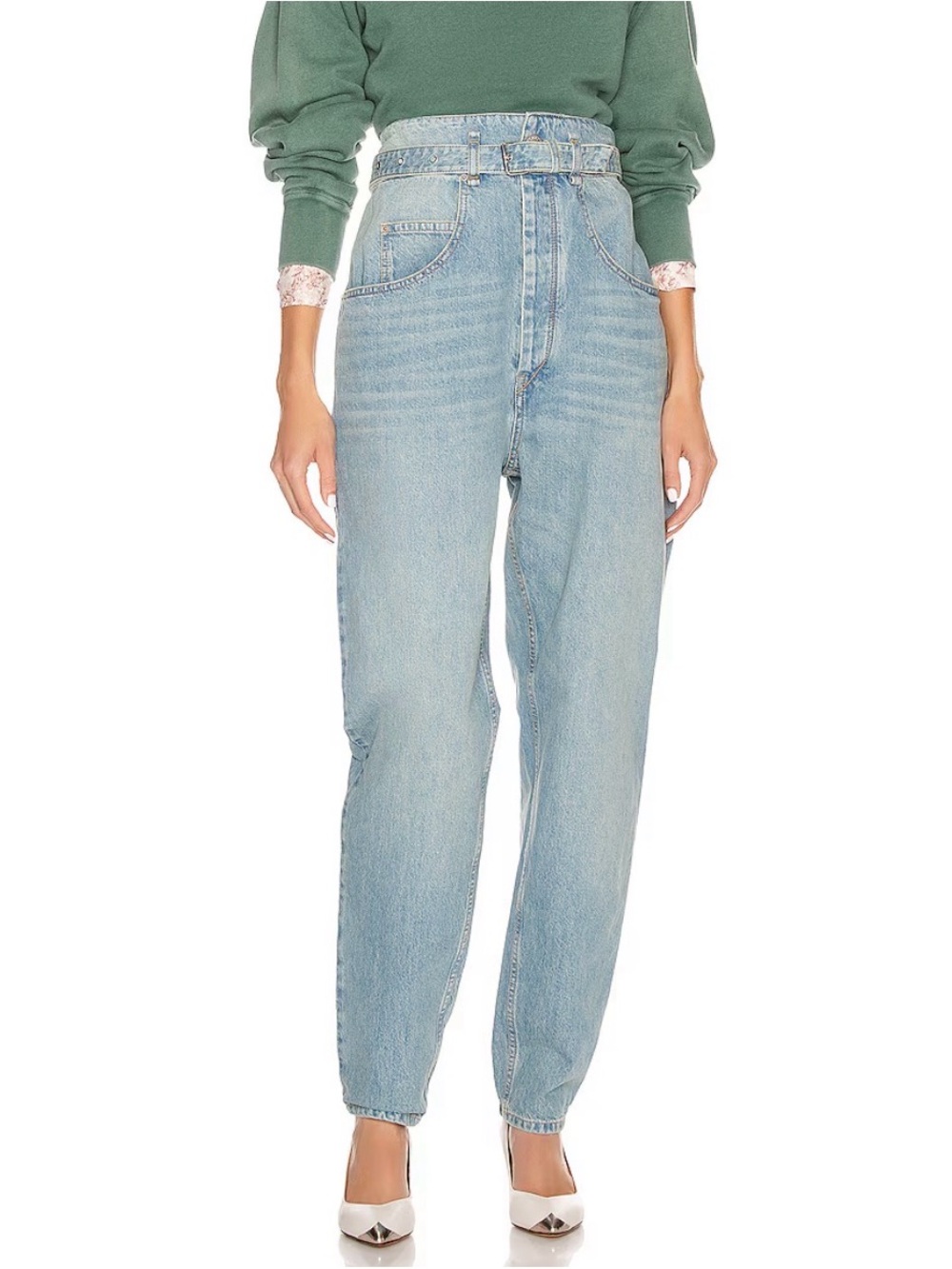 Isabel Marant Etoile Gloria High Waist Belted Barrel Curve Jeans Size 38 EUC